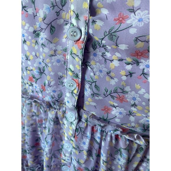 Ivy City Co Lydia in Purple Floral Flowy Whimsical Tiered A-Line Chiffon Dress - Picture 13 of 14